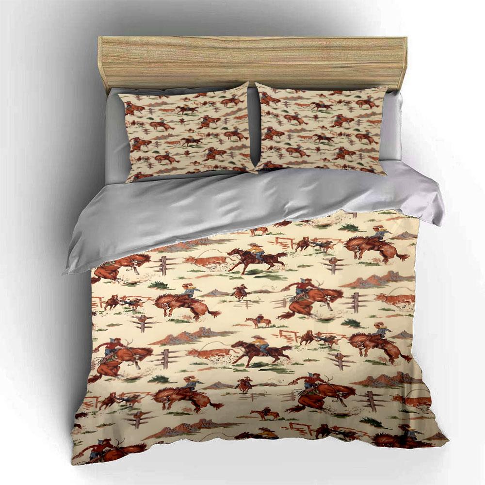 """Juego de Cama con Temática de Vaquero Occidental""" Suave Juego de Cama Amigable con la Piel Incluye 1 Funda Nórdica y 2 Fundas de Almohada Regalo
