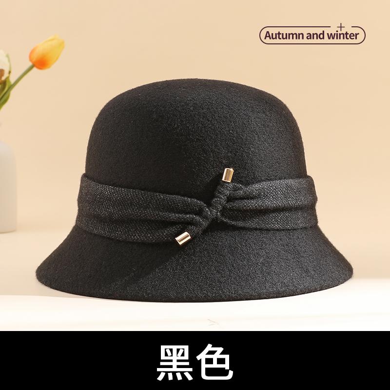 Hat female autumn and winter 2024 new mother woolen basin hat winter the elderly warm foreign style fisherman hat