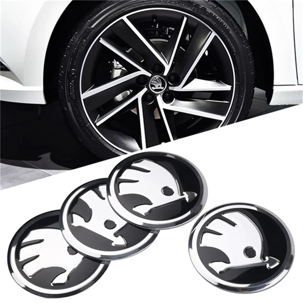 ERQY8 4pcs 56mm Car Emblem Wheel Hub Caps Center Cover Sticker Decoration For Skoda Octavia Superb Rapid Kodiaq Karoq Fabia Roomster