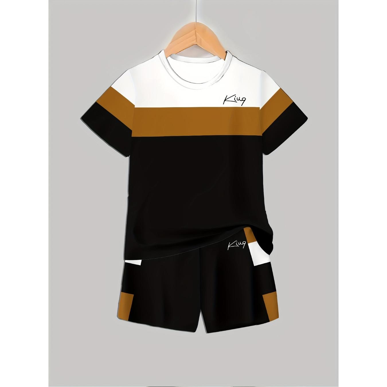 

Модний костюм для хлопчиків з 3D-принтом, повсякденний світшот з коротким рукавом, шорти, футболка, світшот, набір з футболки та шортів для вулиці, ідеально для активного відпочинку 13-14Y