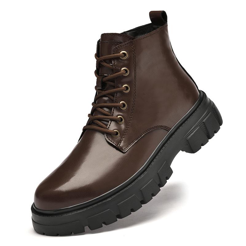 

Men s High-top Large-size Short Boots, Motorcycle Boots, Versatile Shoes, Leather Boots 46 коричневий