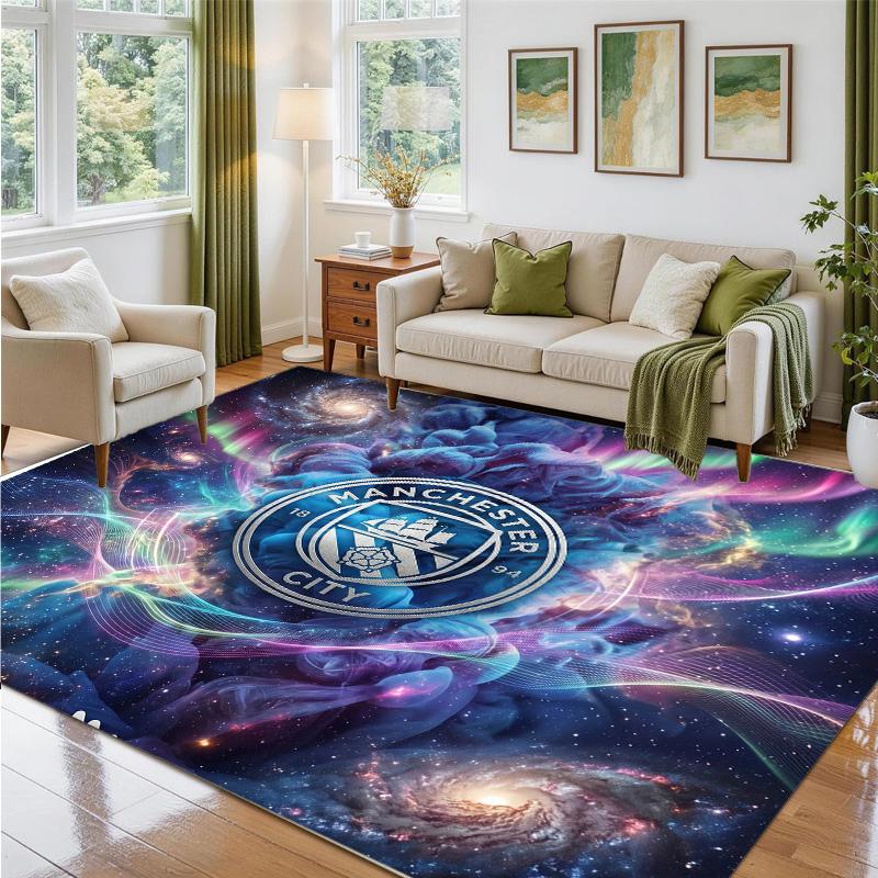 Manchester City Design Crystal Velvet Rug Soft Decorative Mat for Bedroom Entrance