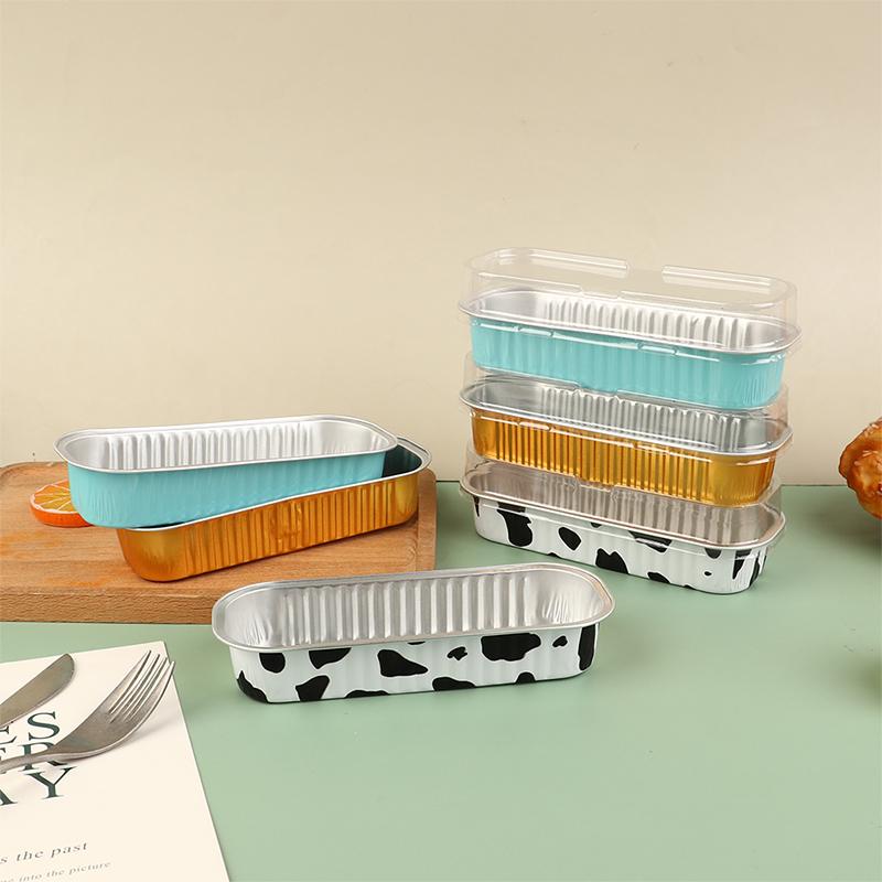 10Pcs Reusable Rectangle Aluminum Foil Tin Cup With Lids Pudding Cake Mold Air Fryer Small Baking Tray Baking Pastry Tools