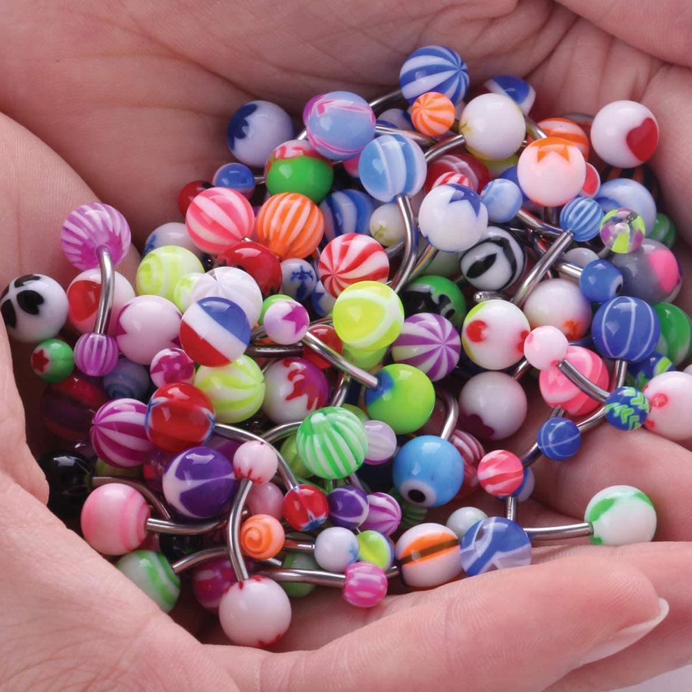110-Piece Mixed Color Piercing Jewelry Set: Acrylic Tongue, Nose, Eyebrow, and Lip Studs