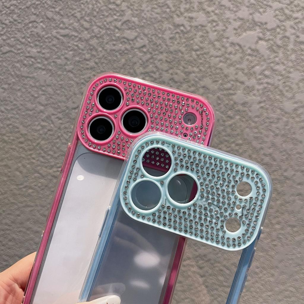 Diamond Camera Lens Transparency Phone Case for iPhone 17 16 15 14 13 Pro Max TPU + Acrylic Shockproof Protection Cover