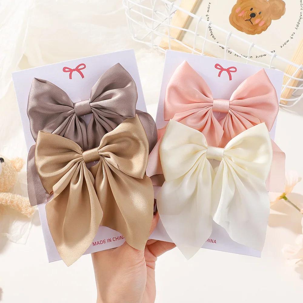 BABY BOWS 4Pcs/lot Solid Bowknot Hair Clips for Women Girls Ribbon Hairpins Handmade Barrettes Headwear Hair Accessories Set