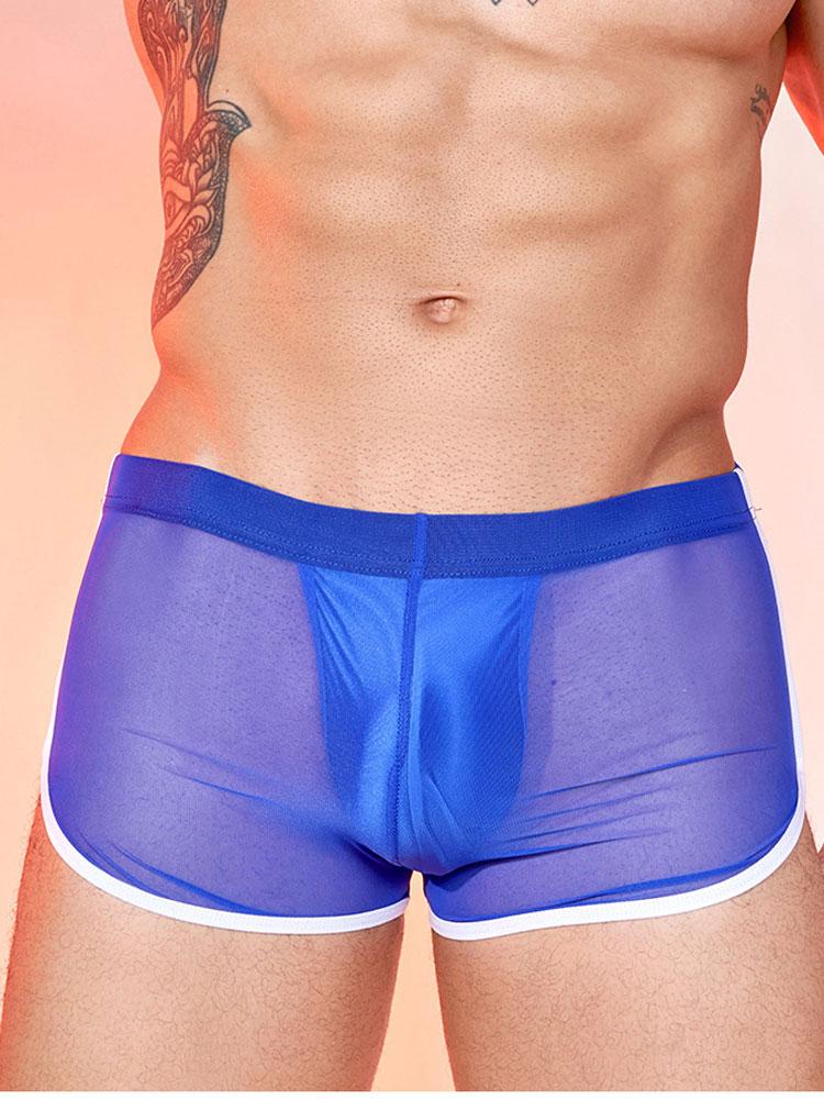Sexy Skinny Shorts Men's Mesh Sheer See Through Boxer Exotic Underwear U Bulge Pouch Shaper Man Lingerie Breathable Comfortable