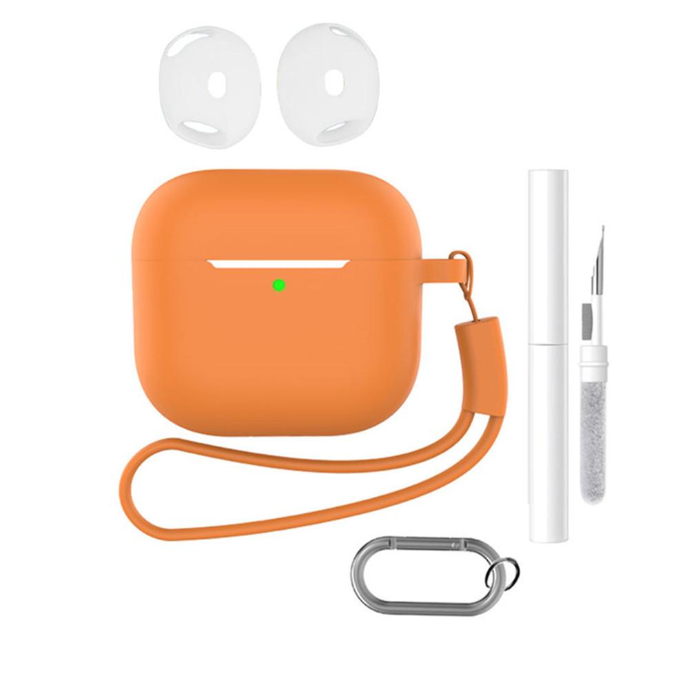 For AirPods 4 Earphone Silicone Case Set with Anti-Lost Keychain, Strap, Ear Tips, Cleaning Pen