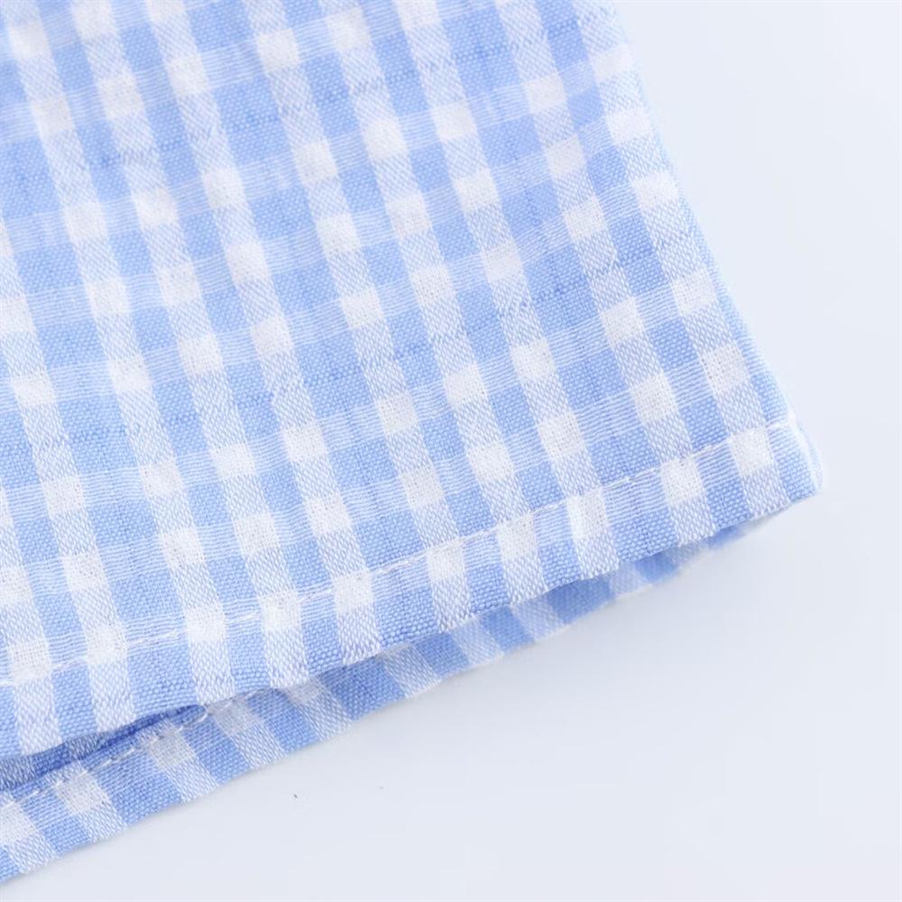 Spring 2025 Women's Sweet Plaid Tie-Collared Short Shirt