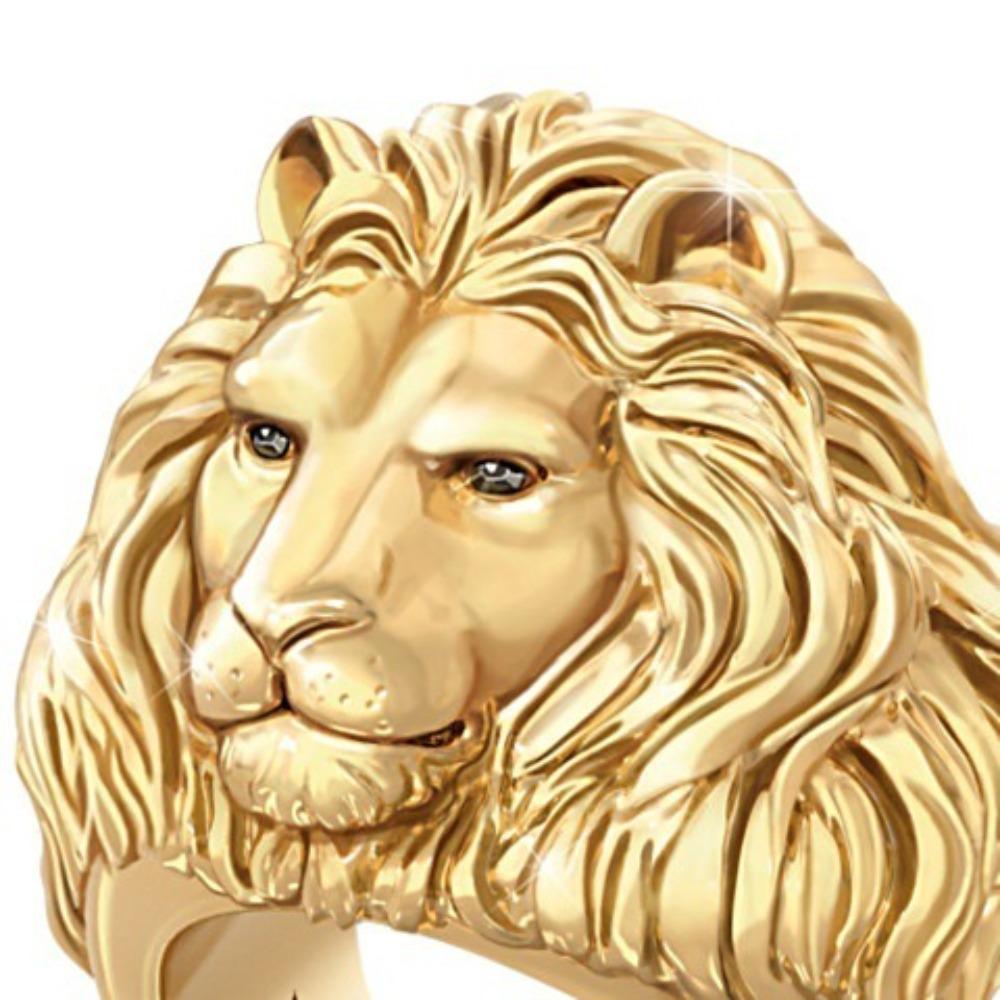 Anello da Uomo Leone Africano Placcato Oro 18K Stile Hip Hop con Decorazione Brillante di Diamanti