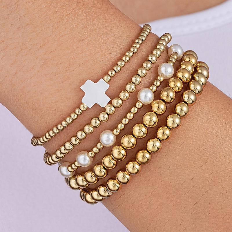 European/American Style Waterproof, Wear-Resistant Women's Beaded Elastic Bracelet - Fashionable, Stackable, and Simple Design