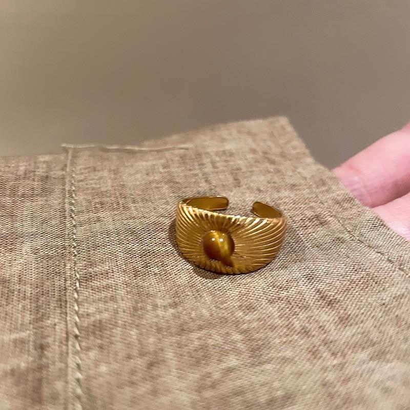 Vintage zircon tiger's eye stone round open ring Maillard style index finger ring fashion niche design ring woman