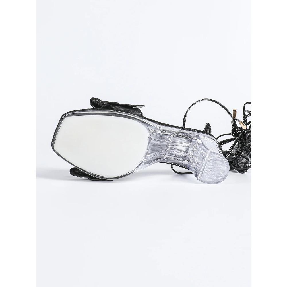 12cm Klarer Absatz Neu Sexy Mode Transparent Blockabsatz Kristall Quadratische Zehe Rutschfest Schnürung Schmetterling Sandalen LFD-69192-9