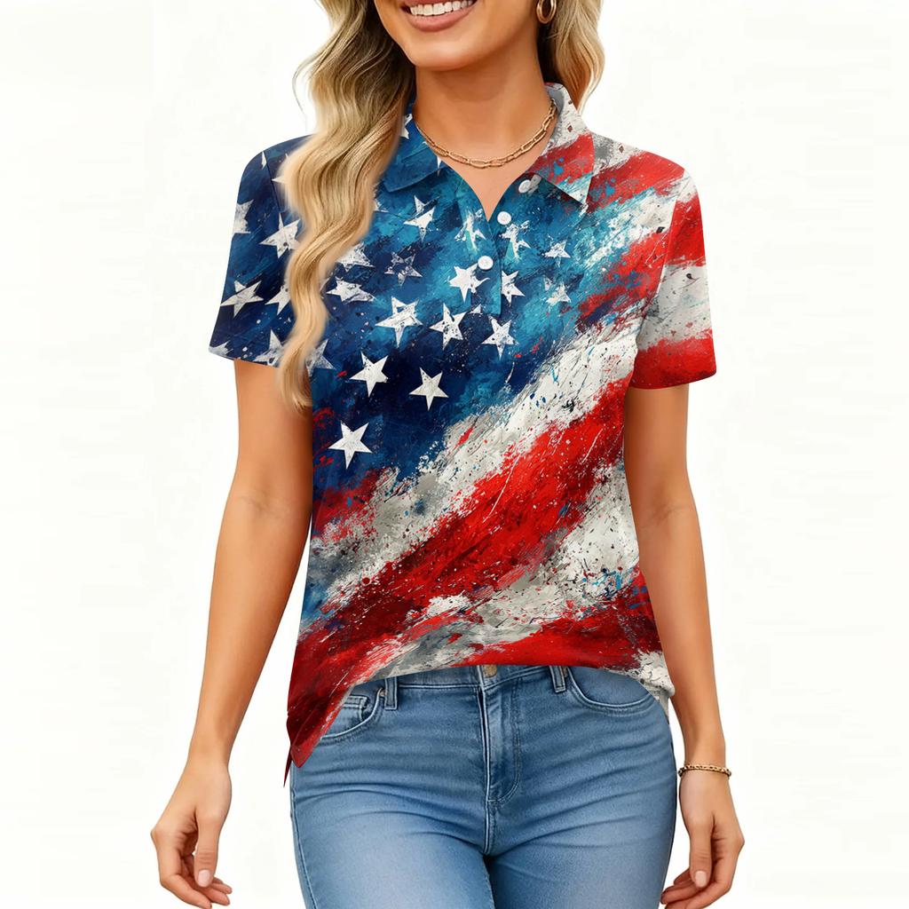 Women's Fashion Casual Lapel Short Sleeve Printed Shirt Women's Button Up Tops