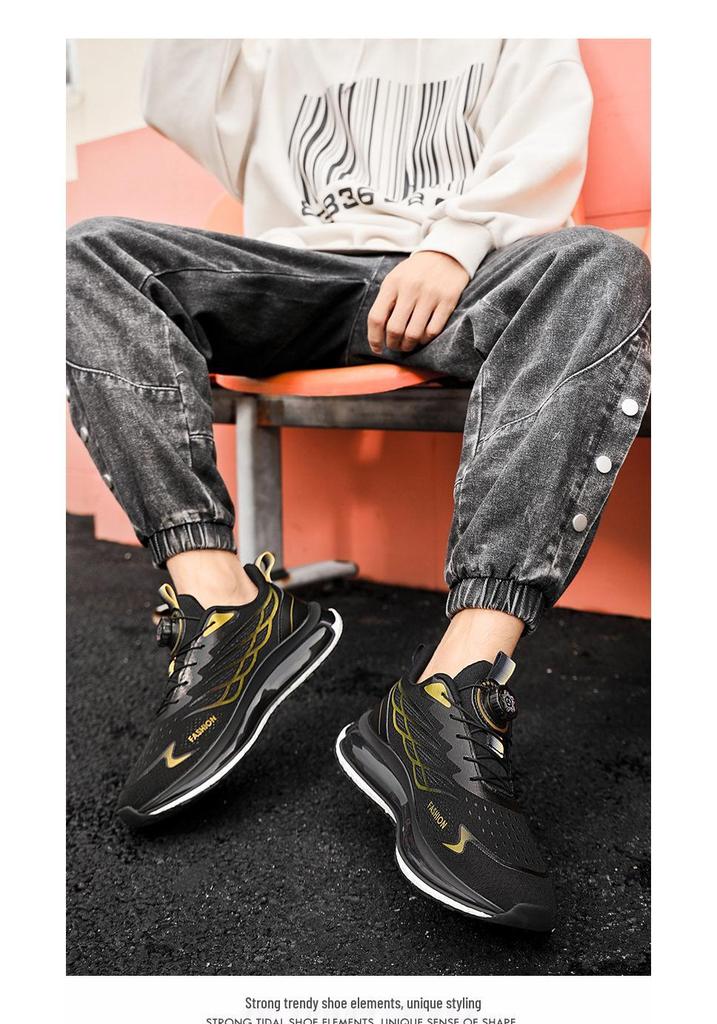 2024 Men's Flyknit Air Cushion Running Shoes with Rotating Buckle - Breathable Ice Silk Mesh for All Seasons