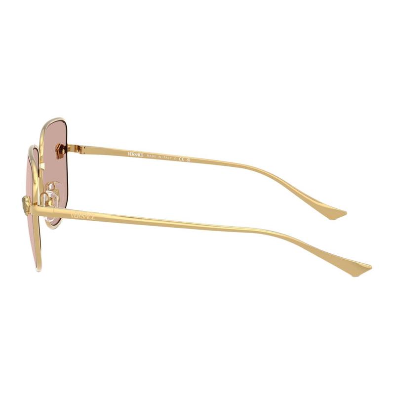 Versace Temple Logo Metal Square Sunglasses Women's Gold 65976351 VE228210025-Gold 59/15/140-h.51