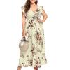 Women's Casual Floral Print V-Neck Ruffle Sleeveless Plus Size Dress Long