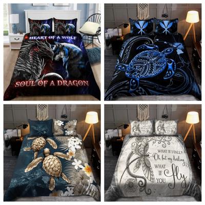 Quilt Cover Set Tmarc Tee Dragon Heart of A Wolf, Soul of A Dragon Bedding Suit Pillowcase