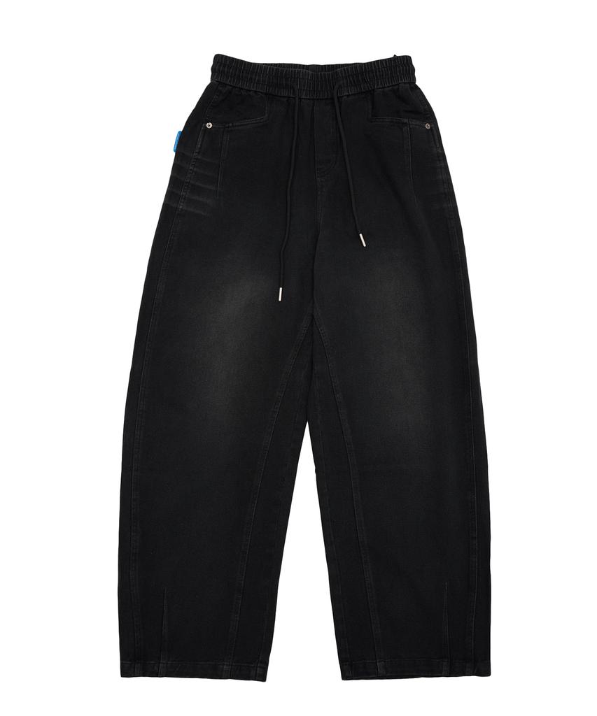 DOUBLE JD Inseam Cut Curved Denim Pants (Black)