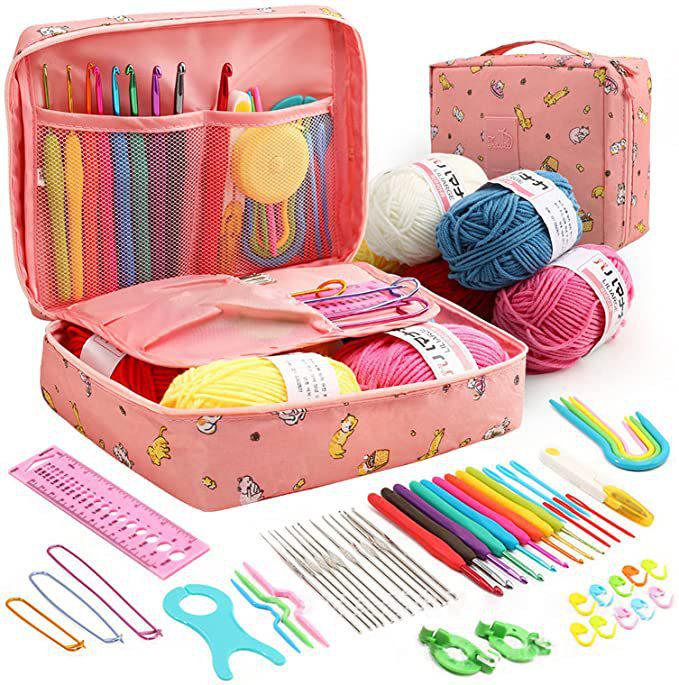 Beginner's 58-Piece Crochet Starter Kit - Complete Set with Portable Wool Knitting Tools