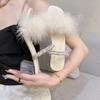 Summer New Sexy Feather-Decorated Pointed-Toe High-Heeled Women's Shoes, Simple Slippers, Fashionable Banquet Open-Toe Mules