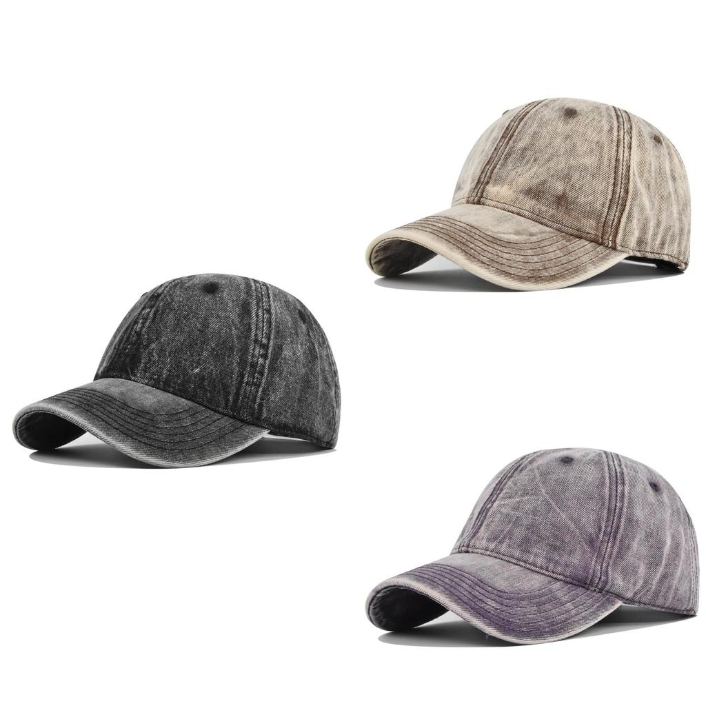 Classic Retro Washed Denim Baseball Cap Adjustable Sun Hat For Men Women In Black