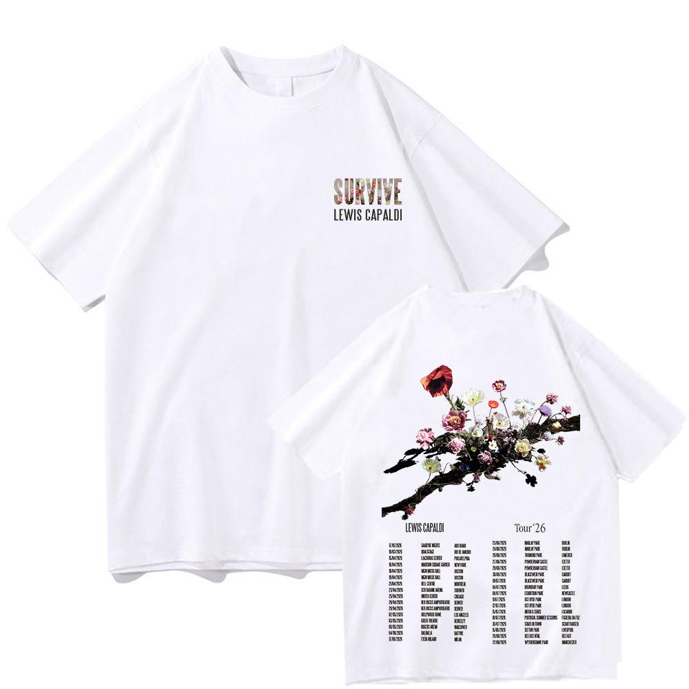 

Lewis Capaldi Tour 2026 T Shirts Summer Vintage Graphic Clothes Super Cotton Comfortable Hip Hop Tee Shirt Unisex Casual Y2K Top M білий