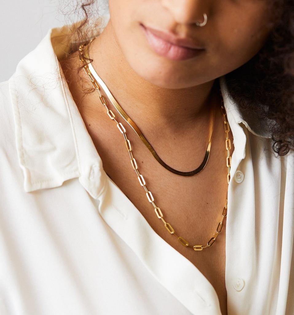 Hot Sale Gold Plated Snake Chain Silver Cartilaginous Flat Herringbone Stainless Steel Necklace Jewelry for Women Men Gifts