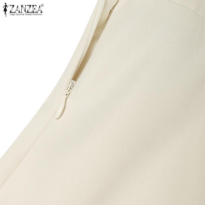 ZANZEA Abito Lungo Estivo da Donna con Scollo a V, Maniche a Volant, Ampio, Casual