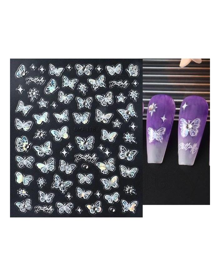 Colorful Butterfly Laser Manicure Decor Sliders Relief Engraved 5D Embossed Nail Stickers Nail Art Sticker Decal
