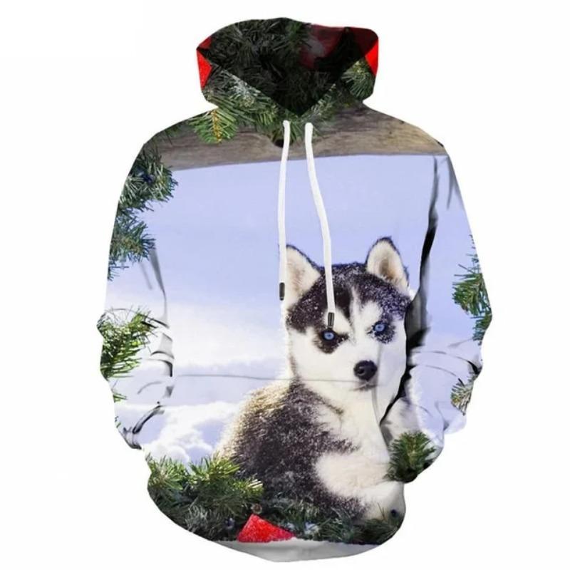 Christmas Cute Dog Hoodie For Men 3d Printed Animal Sweatshirt Harajuku Kids Hooded Tops Casual New Year Long Sleeves Hoodies