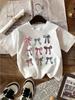 Womens Vintage Colorful Bow Print TShirt Cute Short Sleeve Cotton Kawaii Graphic Tee Loose Retro Aesthetic Top for Casual Wear