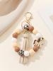 European & American Monogram Silicone and Wood Beads Tassel Keychain Bracelet