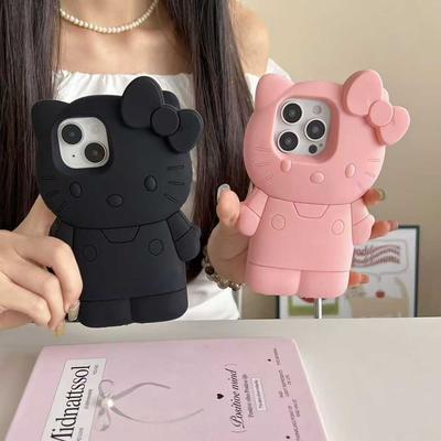 INS Style Bow Hello Kitty Soft Silicone Case For iPhone 17 16 15 14 13 12 11 Pro Max 17 Pro 3D Cartoon Shockproof Phone Cover