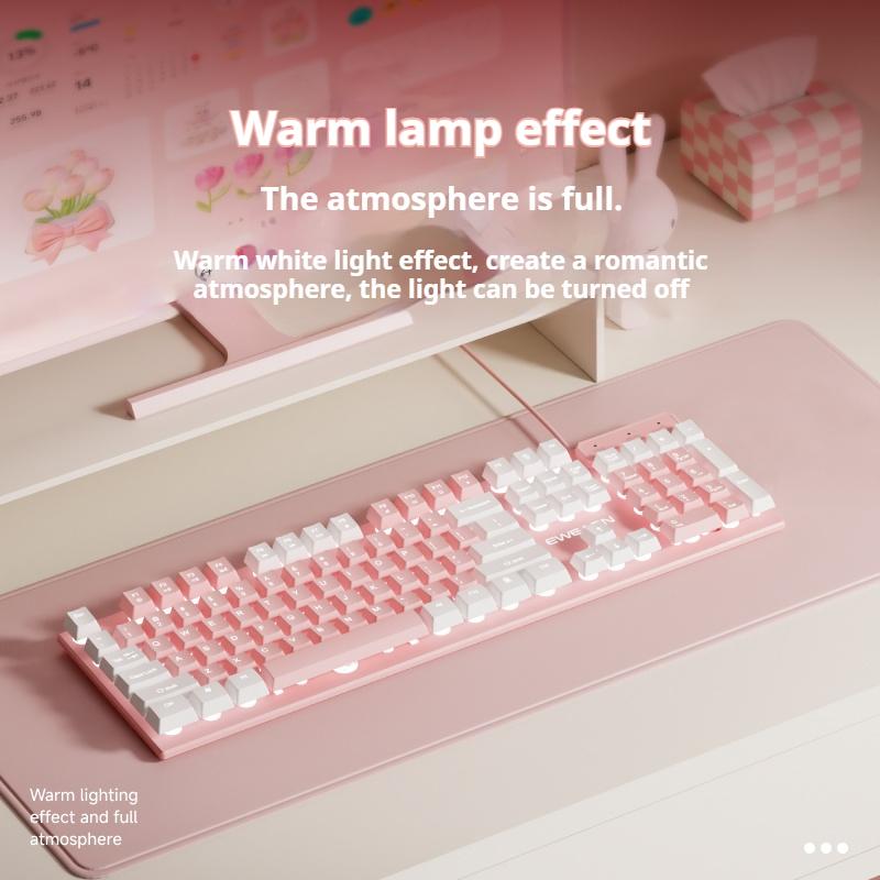 EWEADN GX320Z Rosa Leise Büro-Tastatur, USB-kabelgebundenes leises Tippen für Windows PC/Laptop, Büro & Gaming, Ergonomisch, Komfortabel