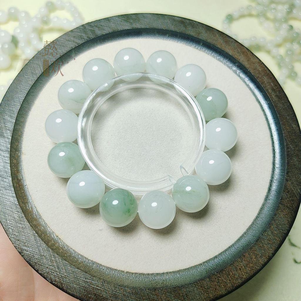 Xinjiang White & Golden Silk Flower Jade Round Bead Bracelet for Women