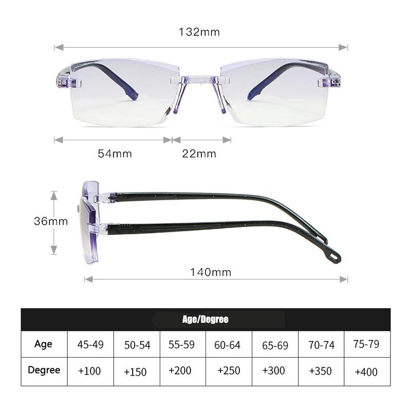 Rimless Reading Glasses For Men Women Resin Len Retro Square Ultralight Anti Blue Light Eyewear Presbyopia Optical Eyeglasse