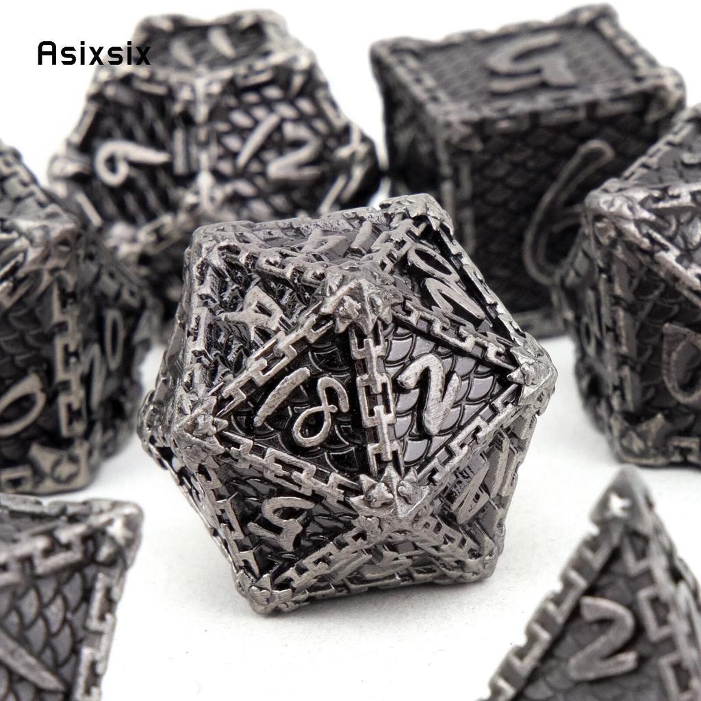 7 sztuk srebrne rybie łuski metalowe kostki z litego metalu zestaw kości wielościennych odpowiednie do odgrywania ról RPG gra planszowa gra karciana