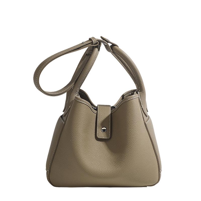 Genuine Leather Women's Soft Bucket Bag - Unique Style & Solid Color Handbag