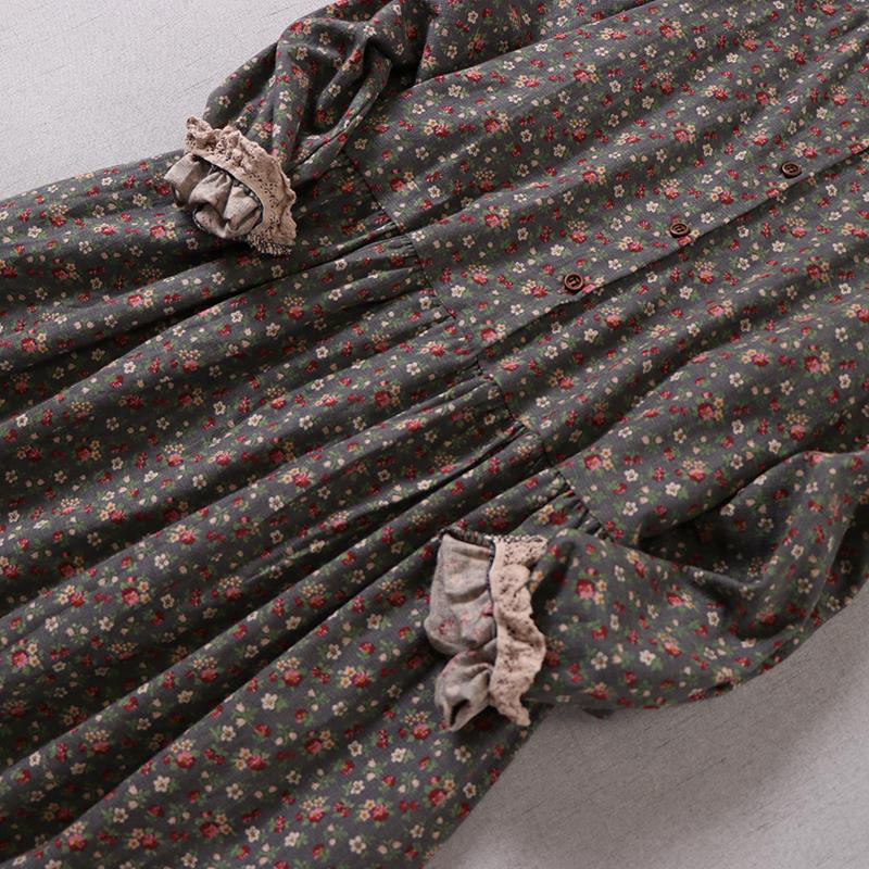Mori Girl Toamna Primăvară Femei Rochie lungă lejeră Guler cu volane Rochie Cottagecore Florală Volane din bumbac Vintage Rochie șic elegantă