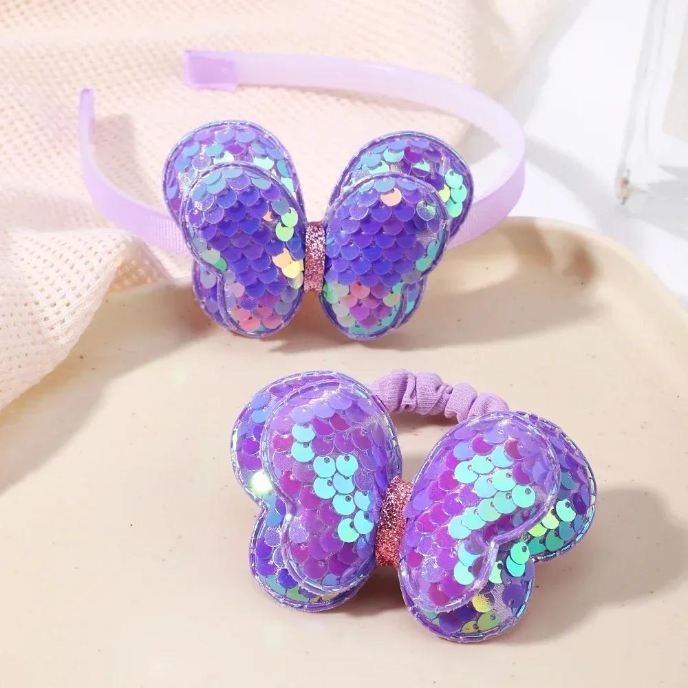 2/3 Pcs Baby Sequins Butterfly Flower Hairbands for Girls Hair Ties Set Clips Bows Headband Kids Headwear Gifts Hair Accessories
