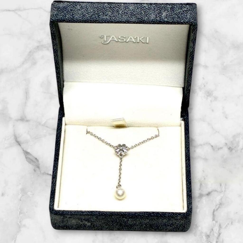 Used TASAKI Pearl Clover Motif Silver Necklace