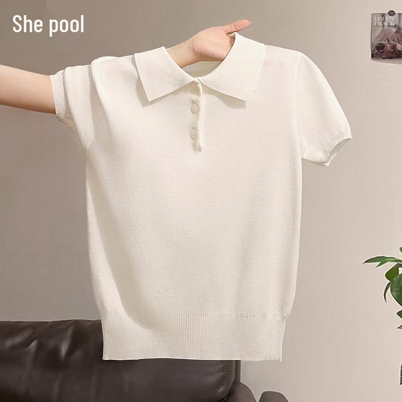 

Women s Polo Neck Knit Short Sleeve T-Shirt One Size