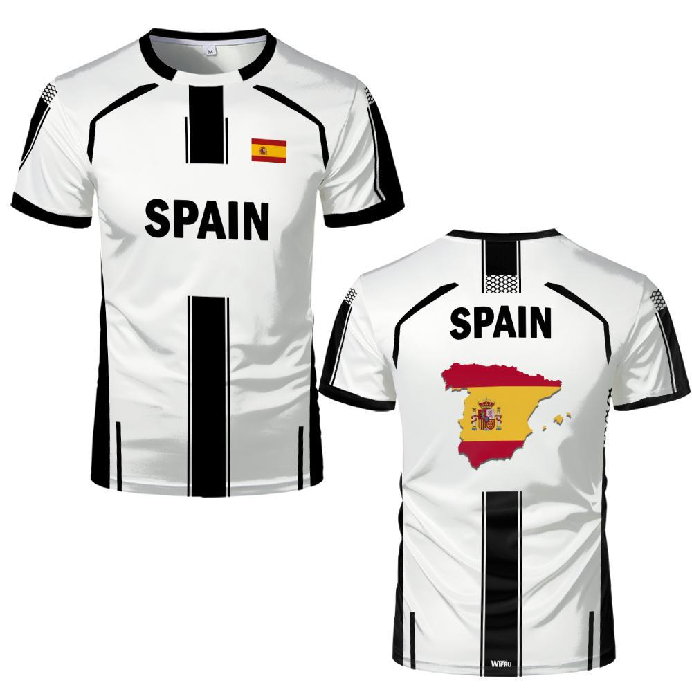 2026 Nueva Bandera de España Estampado Camiseta Deportiva Verano Deportes al Aire Libre Transpirable Camiseta Unisex Fútbol Entrenamiento Cuello Redondo Top
