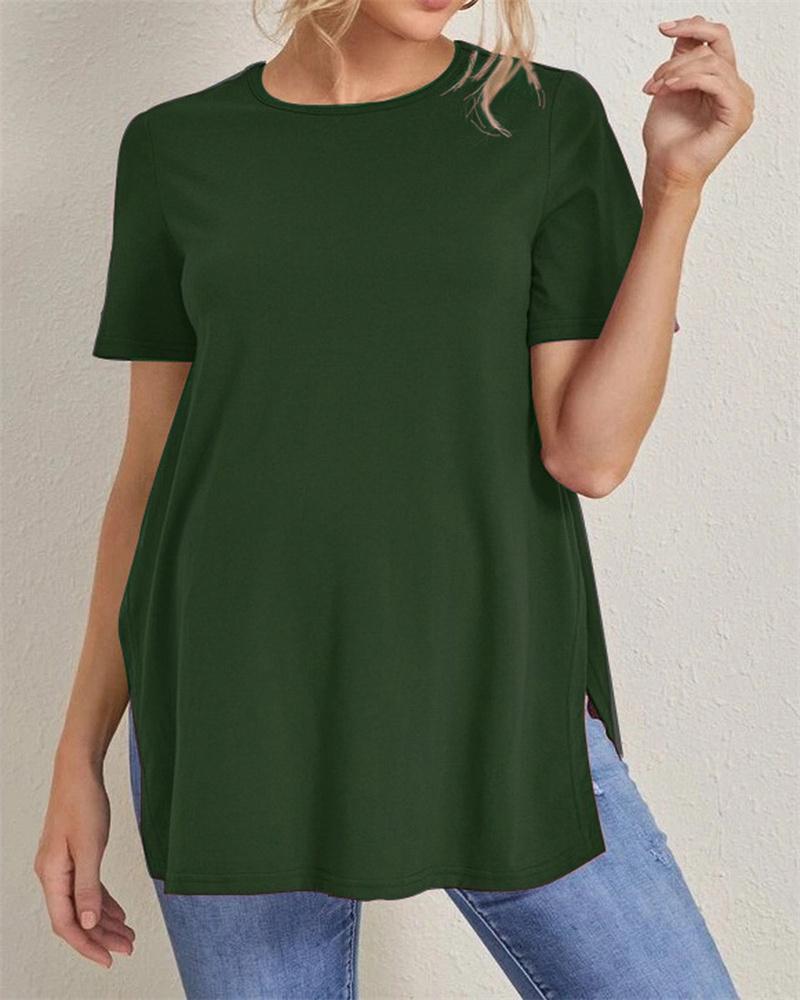 Nové těhotenské ležérní jednobarevné topy Sto kulatý výstřih s rozparkem Těhotenské oblečení topy s krátkým rukávem