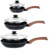 Set Of Granite Frying Pans With Glass Lids Black&Wood 16 / 20 / 24 Cm 3 Pcs.