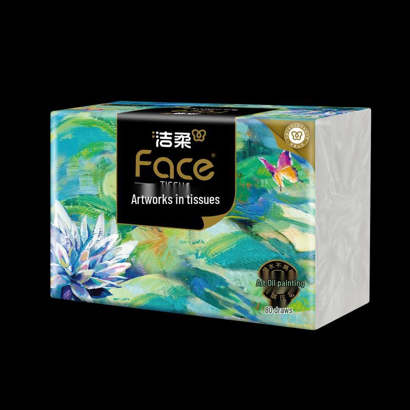 Jierou Art Oil Painting Face 4-Ply Soft Facial Tissues, 18 Packs