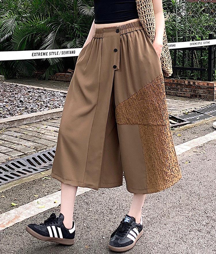 

Retro Color-Block High-Waisted Pleated A-Line Skirt Pants for Women - Anti-Exposure College Style Summer Wear 5XL кофейный