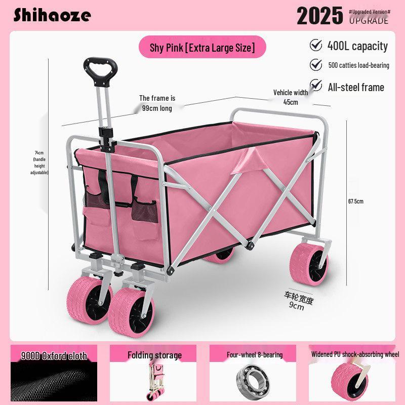 Pink Camper Van Portable Folding Cart for Packages and Picnic Camping