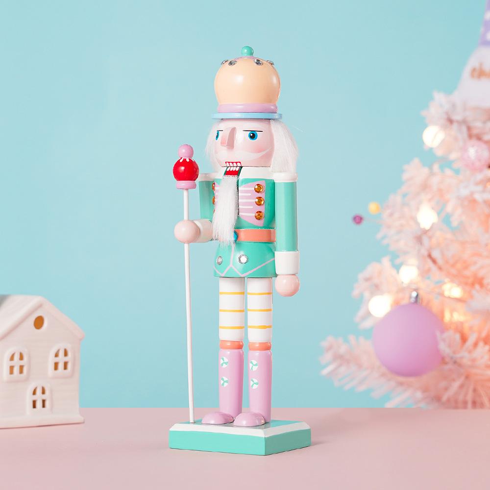 25cm Wooden Nutcracker Ornament Candy Series Soldier Statues Handcraft Doll Toy Home Office Decoration Statues Christmas Gift